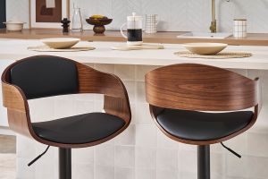 Tabouret de bar design réglable noir et bois foncé EUSTACHE