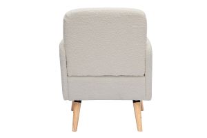 Fauteuil scandinave en tissu effet laine bouclée blanc cassé et bois clair ISKO