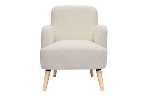 Fauteuil scandinave en tissu effet laine bouclée blanc cassé et bois clair ISKO