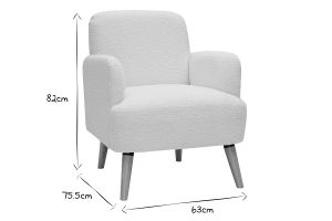 Fauteuil scandinave en tissu effet laine bouclée blanc cassé et bois clair ISKO