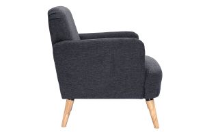 Fauteuil scandinave en tissu effet velours texturé gris foncé et bois clair ISKO
