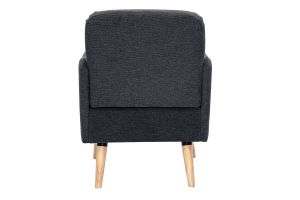 Fauteuil scandinave en tissu effet velours texturé gris foncé et bois clair ISKO