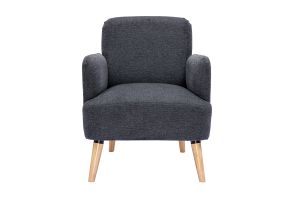 Fauteuil scandinave en tissu effet velours texturé gris foncé et bois clair ISKO