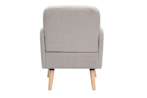 Fauteuil scandinave en tissu effet velours texturé beige et bois clair ISKO