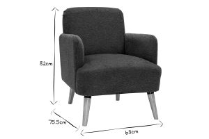 Fauteuil scandinave en tissu effet velours texturé gris foncé et bois clair ISKO