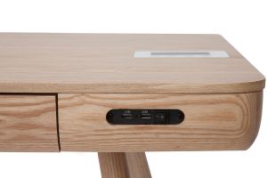 Bureau connecté multimédia  avec tiroir bois clair massif L120 cm CLEVER