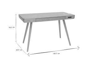 Bureau connecté multimédia  avec tiroir bois clair massif L120 cm CLEVER