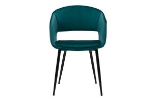 Chaise design en tissu velours bleu pétrole et métal noir PRISMA