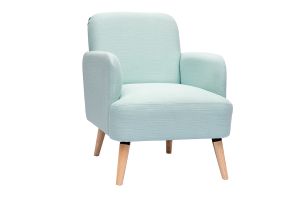 Fauteuil scandinave en tissu menthe à l'eau et bois clair ISKO