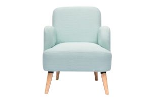 Fauteuil scandinave en tissu menthe à l'eau et bois clair ISKO