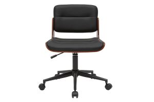 Chaise de bureau à roulettes design noir, bois foncé noyer et métal noir ARAMON