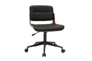 Chaise de bureau à roulettes design noir, bois foncé noyer et métal noir ARAMON
