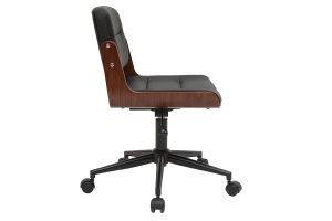 Chaise de bureau à roulettes design noir, bois foncé noyer et métal noir ARAMON