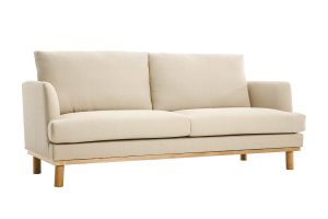 Canapé scandinave 3 places en tissu beige et bois clair HOBART