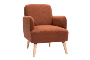 Fauteuil scandinave en tissu effet velours texturé terre brûlée et bois clair ISKO