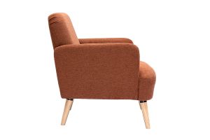 Fauteuil scandinave en tissu effet velours texturé terre brûlée et bois clair ISKO