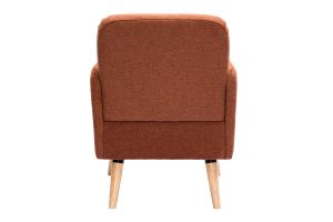 Fauteuil scandinave en tissu effet velours texturé terre brûlée et bois clair ISKO
