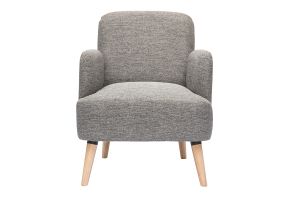 Fauteuil scandinave en tissu gris clair et bois clair ISKO