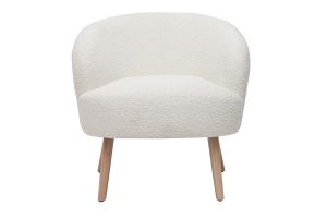 Fauteuil scandinave en tissu effet laine bouclée blanc cassé et bois clair MAGGIE