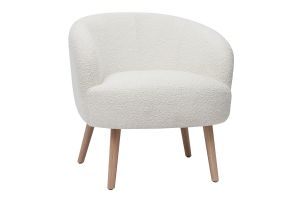 Fauteuil scandinave en tissu effet laine bouclée blanc cassé et bois clair MAGGIE