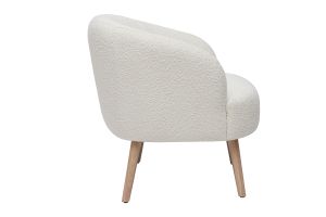 Fauteuil scandinave en tissu effet laine bouclée blanc cassé et bois clair MAGGIE