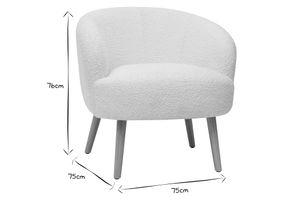 Fauteuil scandinave en tissu effet laine bouclée blanc cassé et bois clair MAGGIE