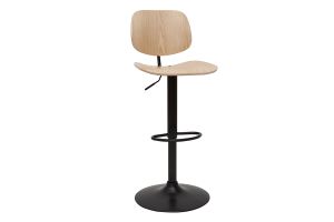 Tabouret de bar relevable bois clair et métal noir TOBIAS