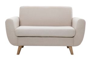 Canapé scandinave 2 places en tissu beige et bois clair PURE