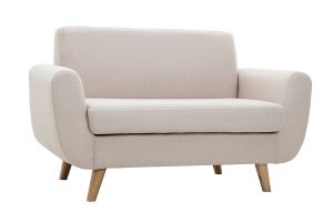 Canapé scandinave 2 places en tissu beige et bois clair PURE