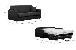 Canapé convertible 3 places en tissu bleu canard et bois clair avec matelas 13 cm SKANDY