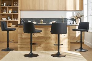 Sgabelli da bar regolabili in poliuretano nero e metallo nero (set di 2) MONTI