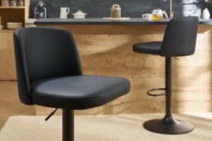 Sgabelli da bar regolabili in poliuretano nero e metallo nero (set di 2) MONTI