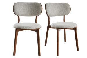 Chaises scandinaves en tissu gris clair et bois foncé noyer (lot de 2) FAUVETTE