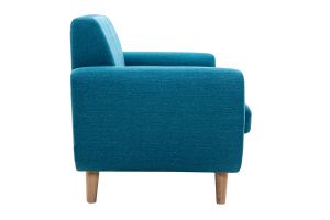 Canapé scandinave 2 places en tissu bleu canard et bois clair PURE