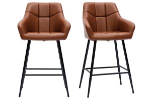 Tabourets de bar avec sièges matelassés marron et métal noir H65 cm (lot de 2) MONTERO