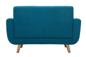 Canapé scandinave 2 places en tissu bleu canard et bois clair PURE