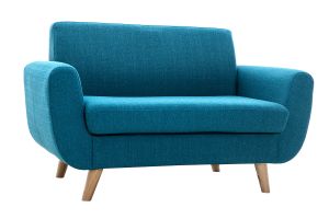 Divano scandinavo 2 posti blu anatra e massello di hevea PURE