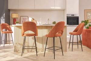 Barhocker rostbrauner Stoff mit Samteffekt H65cm (2er-Set) COSETTE