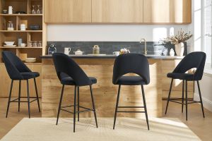 Tabourets de bar en velours noir et métal H65 cm (lot de 2) COSETTE