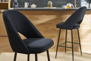 Tabourets de bar en velours noir et métal H65 cm (lot de 2) COSETTE