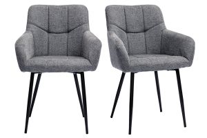 Chaises design matelassées en tissu velours texturé gris et métal noir (lot de 2) MONTERO