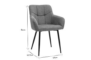 Chaises design matelassées en tissu velours texturé gris et métal noir (lot de 2) MONTERO