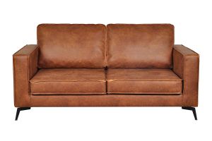 Canapé vintage 2-3 places cuir marron cognac aspect vieilli et métal noir SONNY