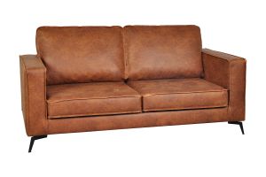 Canapé vintage 2-3 places cuir marron cognac aspect vieilli et métal noir SONNY