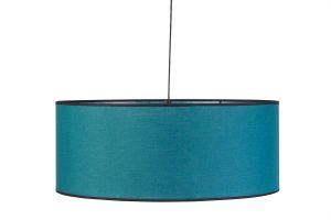 Suspension cylindrique en lin bleu paon et rabane naturelle D50 cm TRAVES