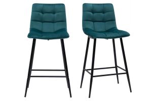 Tabourets de bar design en velours bleu pétrole H65 cm (lot de 2) MAXWELL