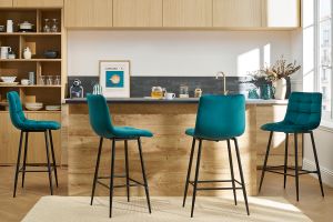 Tabourets de bar design en velours bleu pétrole H65 cm (lot de 2) MAXWELL
