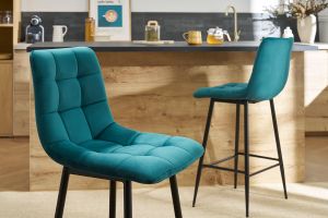 Tabourets de bar design en velours bleu pétrole H65 cm (lot de 2) MAXWELL