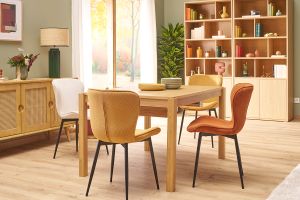 Chaises design en tissu velours côtelé jaune curry et métal noir (lot de 2) ADDICT