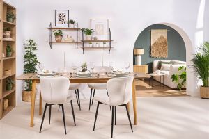 Chaises design en tissu velours côtelé beige et métal noir (lot de 2) ADDICT